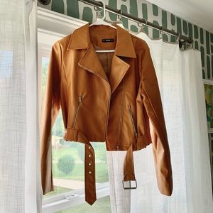 Mustard Faux Leather Moto Jacket